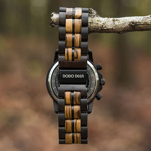 Montre chronographe en bois antique en bois de santal pour hommes Montres pour hommes d'affaires avec cadran en verre et affichage par aiguille - Product Image 5