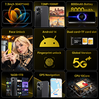 Smartphone X7 Pro 5G Laris Manis 16GB+1TB Dual SIM Dual Standby Android 8000mAh Layar 2K Kamera Belakang 108MP Bahasa Prancis Spanyol
