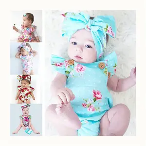 Baju Monyet Bayi Perempuan Baru Lahir, 0-24 Bulan Warna-warni Bunga Musim Panas Jumpsuit Bernapas Set Bayi Katun Pakaian Bayi Baru Lahir Perempuan Bodysuit