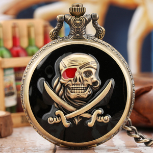 Pirate Skull Skeleton &amp; Double Knife Retro Pocket <strong>Watch</strong> with Chain, Vintage Bronze Locket <strong>Watch</strong> Pendant Necklace for <strong>Gothic</strong> Gift - Product Image 5