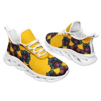 Chaussures de course personnalisées en gros à semelle à lame imprimée mandala jaune, respirantes en maille, avec nom personnalisé, baskets de sport décontractées