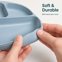 Assiette bébé en silicone compartimentée avec couvercle, motif ours mignon, vaisselle d'apprentissage antidérapante pour tout-petits, qualité alimentaire sans BPA