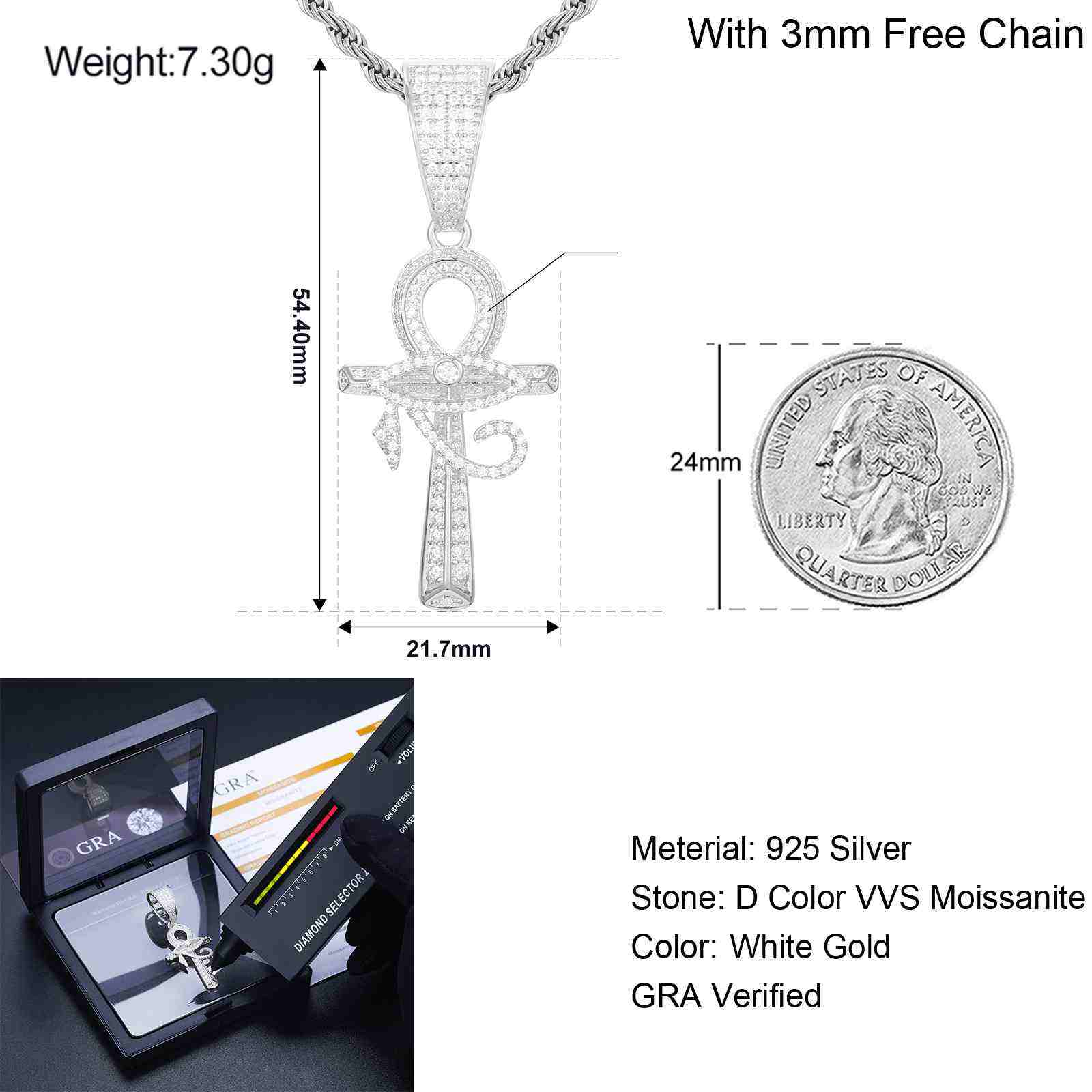 Ankh Cross-White Gold