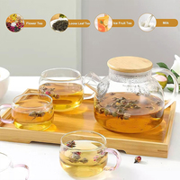 Infuseur à thé en verre borosilicate résistant à la chaleur et au froid avec couvercle en bambou et métal, poignée, sans BPA, 1000ml/1800ml, transparent, pour infusions florales, aux herbes et aux fruits