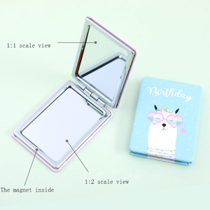 Custom Logo PU Leather Travel Makeup Mirror Square Folding Pocket Promotional Gift with High Visibility