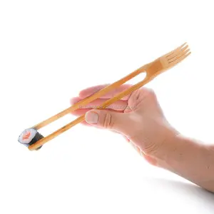 Todo en uno Chorks palillos de bambú Sushi palillos Tenedor de Chop tenedor Dual utensilio de palillos y tenedor en una