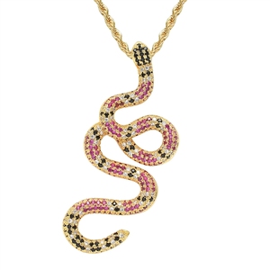 Collana con ciondolo serpente colorato Iced Out, brillante, con zirconi cubici, stile Hip Hop, gioielli di lusso da strada per uomo, personalizzabile - Product Image 3
