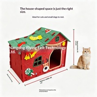 Vente en gros usine : Lit pour animaux en feutre de Noël pour chats et chiens, villa pour chat semi-fermée, chaude pour l'hiver, grande taille