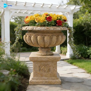 Macetas Decorativas de Mármol Blanco Baratas Hechas a Mano para Jardín de Estilo Europeo con Base, Macetas Decorativas de Mármol Blanco Baratas para Jardín - Product Image 1