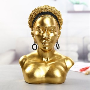 Escultura de busto femenina personalizada, escultura de resina africana para busto, color dorado y negro, venta al por mayor - Product Image 6