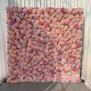 UP002 Wholesale Artificial Silk Blue pink Flower Wall Panel Roll up 5d Flower Wall Backdrop 8ft X 8ft Wall Flowers Decoration - Product Image 5