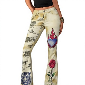 Jeans de Mujer Personalizados de Alta Calidad, Estampados, Corte Ajustado, Cintura Baja, Elásticos, Estilo Urbano - Product Image 5