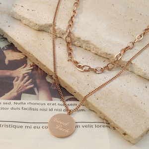 Double Layer Rose Gold Necklace With Round Pendant For Women Fashion Clavicle Chain Jewelry - Product Image 2