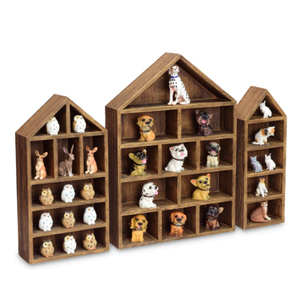 Customized Brown Color House Shaped Wooden Shadow Box Mini Figures Display Shelf Organizer Storage Shadow Box