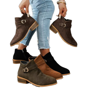 Botines Vintage de Mujer Estilo Romano para Otoño-Invierno, Novedad, Tallas Grandes, Tacón Grueso, Diseño Puntiagudo Color Nude, Suela de Goma, Aumento de Altura - Product Image 1