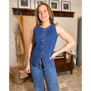 2025 femmes décontracté été sans manches Stretch Denim gilet haut boutonné col rond Western gilet bouffant Style - Product Image 4