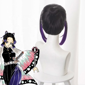 Peluca de <span class=keywords><strong>Kochou</strong></span> <span class=keywords><strong>Shinobu</strong></span> de Demon Slayer al por Mayor, 35 cm, Corta, Mezcla de Negro y Morado, Sintética para Anime, Fiesta de Halloween y <span class=keywords><strong>Cosplay</strong></span> - Product Image 4