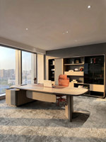 Bureau de direction moderne en forme de L en MDF modulaire de haute qualité avec buffet – Suite de solutions de mobilier de bureau de luxe tout-en-un