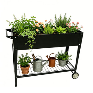 Jardinière surélevée en acier galvanisé facile à assembler avec roues et étagère de rangement, bac à plantes mobile <span class=keywords><strong>surélevé</strong></span> pour le jardinage - Product Image 1