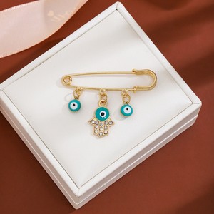 Broche de Segurança Banhado a Ouro, Broche de Proteção Olho Turco Azul para Roupas Femininas e Hijab - Product Image 1