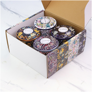 Vente chaude Conteneurs de bougies en cire de soja 4 en un ensemble de <span class=keywords><strong>bocaux</strong></span> décoratifs en étain avec couvercle et boîte de couleur - Product Image 3