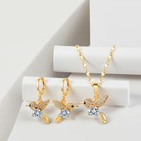 Ensemble de bijoux pour femmes en laiton plaqué or 18 carats Hengdian avec aile d'oiseau en zircon pour mariages, fêtes et cadeaux
