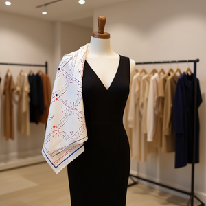 Fazzoletto quadrato piccolo Archer 70x70 cm con motivo a pois bianchi, rossi e blu per donna, accessorio moda - Product Image 2