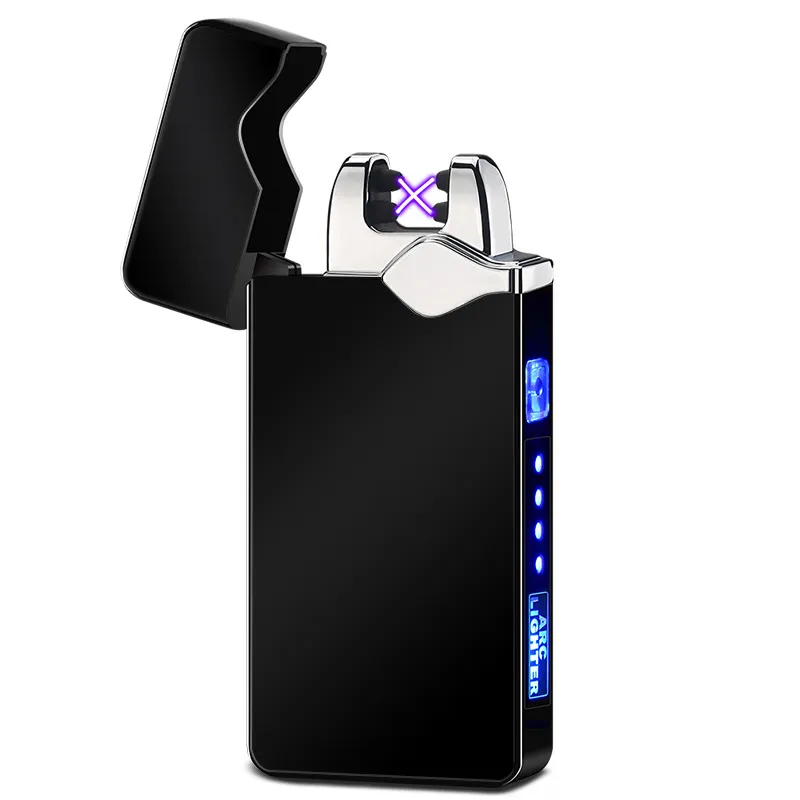 Encendedor de cigarrillos de doble arco a prueba de viento, pantalla de alimentación recargable por USB, regalo