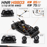 Voiture de tourisme RC électrique 4x4 HNR H9803 à l'échelle 1/10, sans balais, télécommandée, pour drift, en métal, 2,4 GHz, 5 canaux, portée 200 m