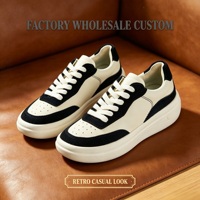 Chaussures de tennis décontractées unisexes à plateforme rehaussante, lacées, en microfibre PU respirante, noires et blanches, personnalisables en usine