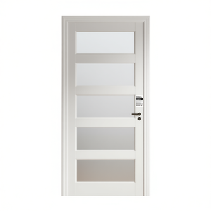 Porte intérieure en bois massif à 5 panneaux avec verre dépoli, style français, 32 x 80 x 5, surface finie - Product Image 1