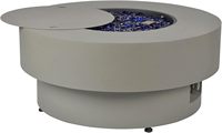 Table de foyer extérieur au propane, aspect silex et béton, ronde de 32 pouces, avec couvercle et pierres de verre, emballage pour envoi postal