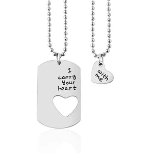 Engraved I Carry Your Heart With Me Couple Necklace Jewelry Stainless Steel Matching Pendant Necklaces For Lovers