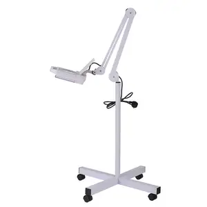 Rolling Stand And Adjustable Swivel Arm Portable Professional Floor Stand Magnifying Lamp Led With Square Glamp Lens