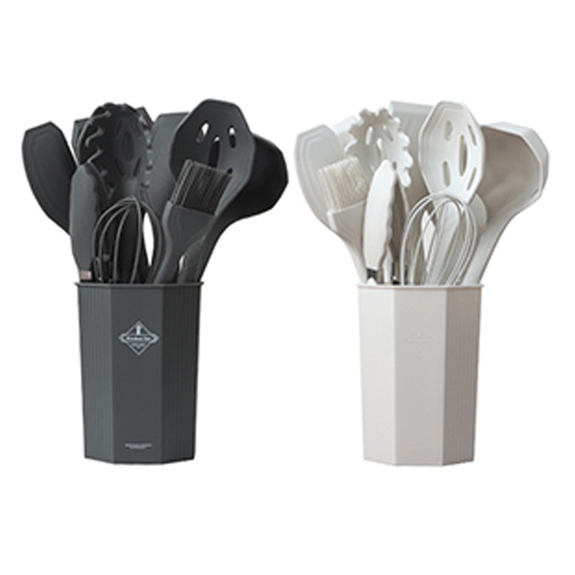 12 Pcs Silicone Cooking Utensils Set with Wood Handle and Holder Non-Stick Heat Resistant BPA Free Kitchen Gadgets Utensils
