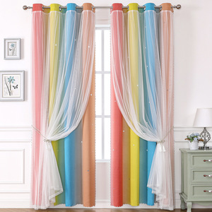 Rideaux occultants double couche à rayures dégradées arc-en-ciel, voilages et occultants 2-en-1 pour baie vitrée, chambre moderne et salon - Product Image 1
