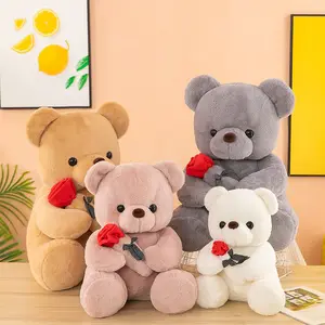 Venta al por mayor juguetes para dormir San Valentín peluche amor oso de peluche con rosa