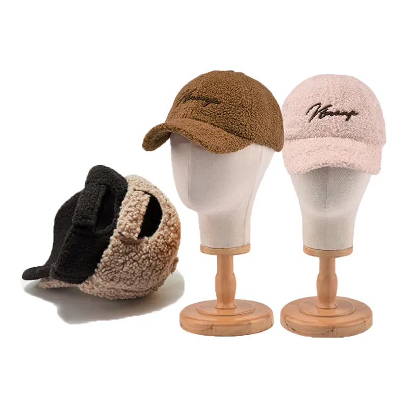 Custom embroidery wool fur warm outdoor fleece furry cap unisex winter gorras baseball hat