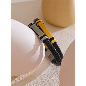 JINYOU 5462 produk baru 70mm gelang kulit hitam baja tahan karat gelang pria buatan tangan berlapis emas 18K untuk hadiah pria - Product Image 5