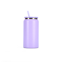 Canette de soda de 16oz en acier inoxydable à double paroi Mason can mug gobelet anti-fuite plaqué or avec couvercle