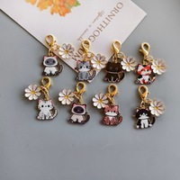 Porte-clés chat émaillé avec impression goutte d'huile, motif floral, fermoir mousqueton, pendentif amusant, breloque chat, décoration pour sac d'écouteurs