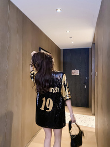 Femmes Mode Paillettes pour Sequin Steeler Robe Jersey Basketball - Product Image 6