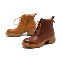 Bottes mi-mollet pour femmes en daim avec doublure en cuir véritable, légères, confortables, respirantes, imperméables, à fermeture éclair latérale et à lacets