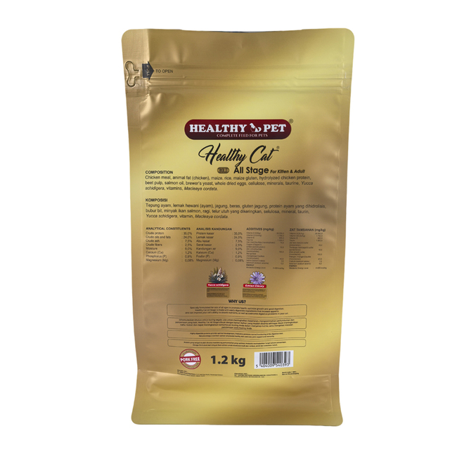 Custom Square Bottom Reusable Recyclable Gravure Printed PE Pet Food Packaging Pouch with Zipper Top for Cat Dog Food