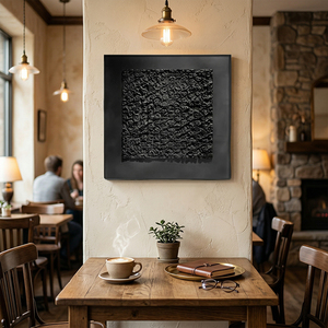 Peinture à l'huile abstraite noire sur toile texturée, art mural minimaliste moderne, œuvre carrée pour la décoration du salon - Product Image 4