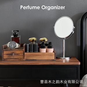Caja organizadora de cosméticos de madera con cajones y compartimentos para maquillaje de escritorio y productos de cuidado de la piel - Product Image 3