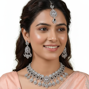 <b>Gold</b> Plated Alloy Pearl Bridal Shadow Choker Necklace <b>Set</b> Earrings Maang Tikka Ethnic Handmade High Quality Latest Wedding Party - Product Image 2