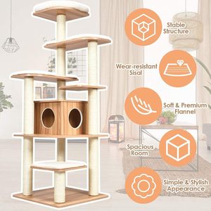 2025 Luxus moderne Holz katze Klettergerüste Großer Kratz baumturm für Familien mit mehreren Katzen Nest Haustier bedarf Spielzeug Karton verpackung - Product Image 2