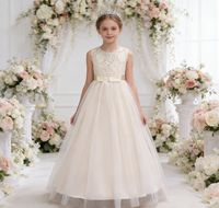 Robe de demoiselle d'honneur en tulle et dentelle bleu marine pour filles, robe de soirée sans manches en satin avec nœud pour enfants, OEM ODM personnalisé, vente en gros