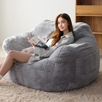Grand pouf fauteuil en forme de L gris, housse en tissu, rembourrage en éponge, écologique, style moderne, appartement, hôtel, villa